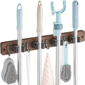 Mop and Broom Holder Wall Mount - Wood Broom Mop Hanger